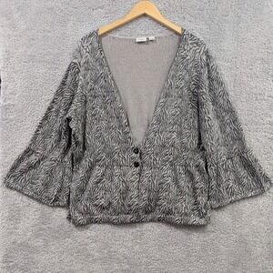 Cato V-Neck Cardigan Metallic Zebra Print 3/4 Bell Sleeves Women's 22/24W Gray